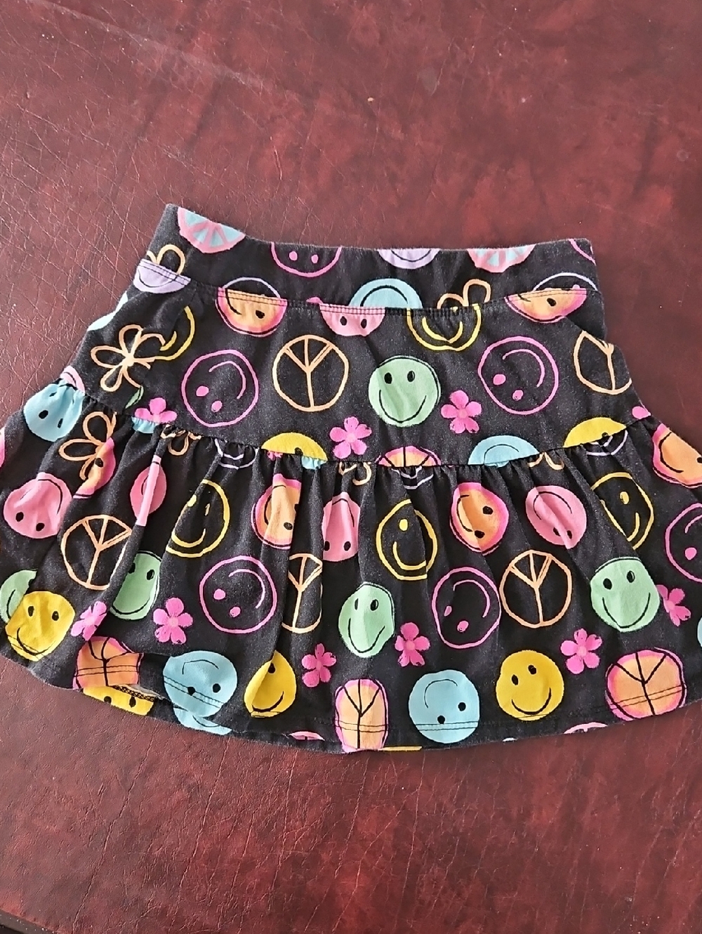 Place Black Skort with Multicolor Smiley & Peace Print